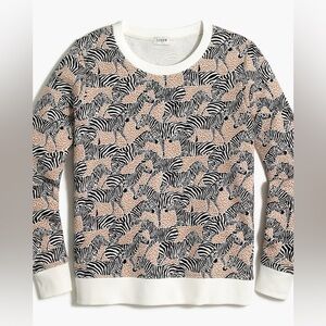 J. Crew Zebra and Cheetah Patterned Sweatshirt in Black and White with Tan | Med